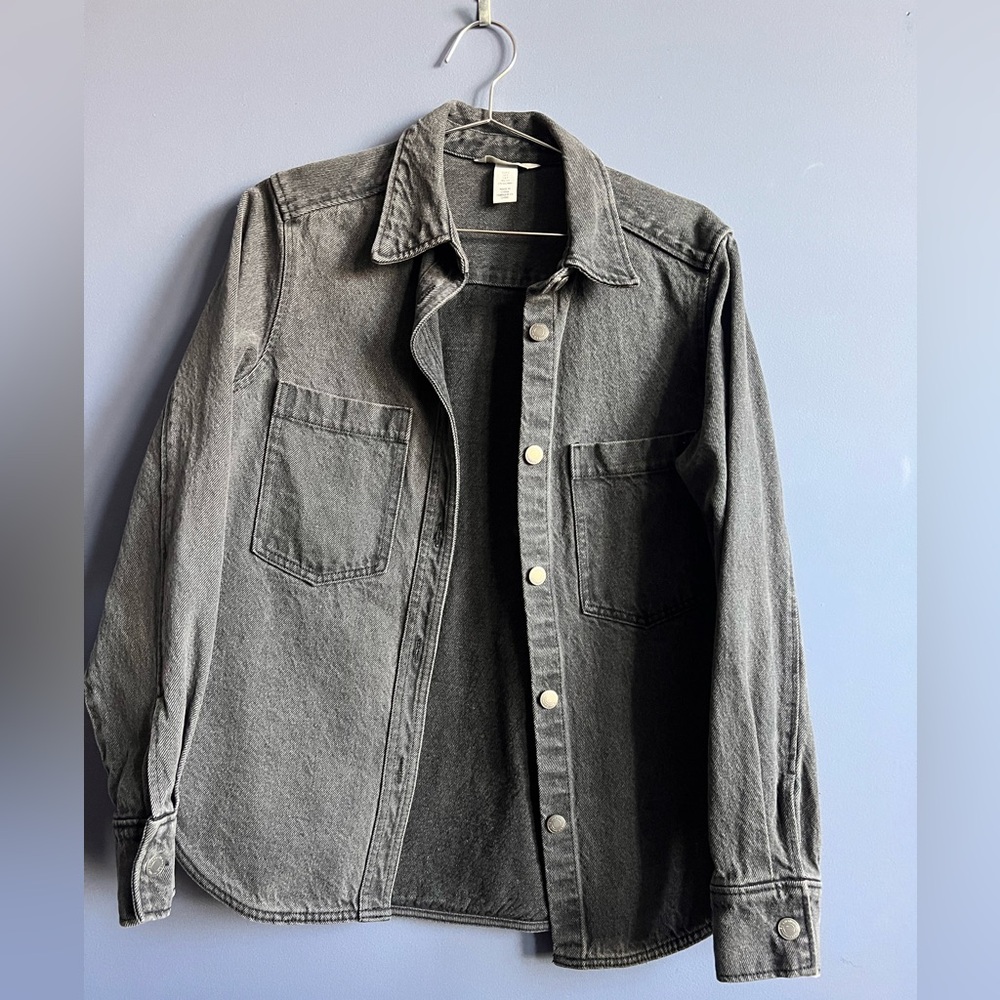 H&M denim shirt jacket in washed black